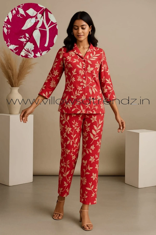 Twill Blue Women's Cotton Cord set | Red | CS410013 - Red, 2XL