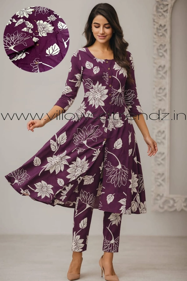 Twill Blue Women's Cotton Cord set | Wine | CS410057 - Wine, 2XL