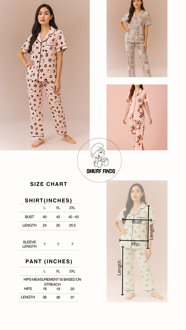 Smurf Finds Women's Cotton Korean Pajama Set| Pyjama Sleepwear| Shirt with Pant and shorts (3pc set)| White| K3PY4140010 - L, White