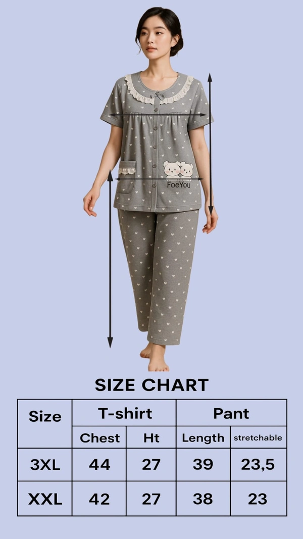 Twill Blue Women's Cotton Korean Pajama Set| Pyjama Sleepwear| Shirt with Pant| Pink | KPS455007 - 3XL, Pink