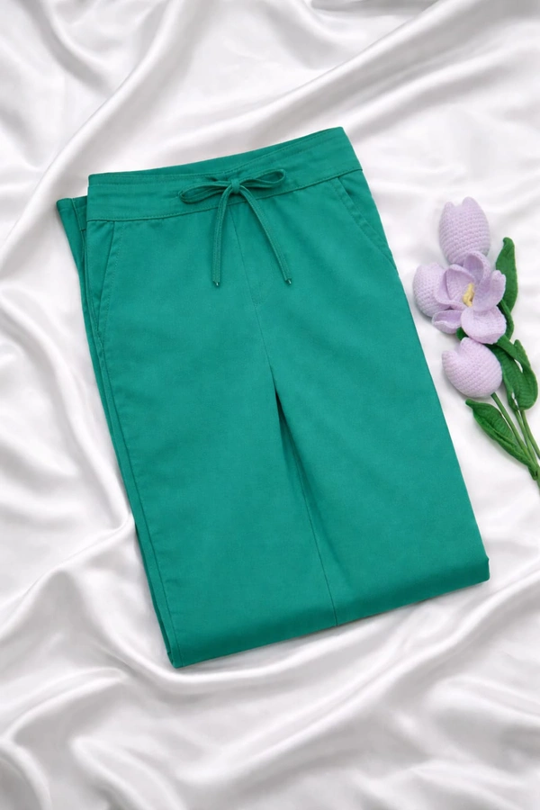 Ruthvi Ethnics Women's Linen Cotton High Waist Straight Fit Trousers | Ankle Length Casual Pants | 2 Deep Pockets | Bottom Side Slit | Elastic Waistband with Draw String |Rama Green| KP232253015 - Rama Green, 2XL