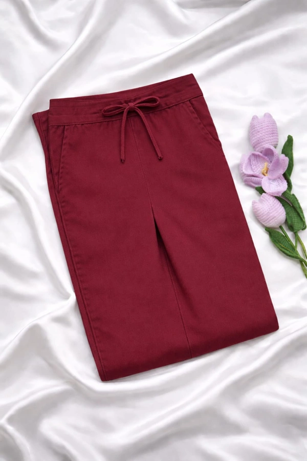 Ruthvi Ethnics Women's Linen Cotton High Waist Straight Fit Trousers | Ankle Length Casual Pants | 2 Deep Pockets | Bottom Side Slit | Elastic Waistband with Draw String |Wine| KP232253017 - Wine, 5XL