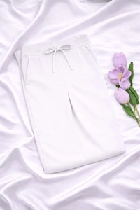 Ruthvi Ethnics Women's Linen Cotton High Waist Straight Fit Trousers | Ankle Length Casual Pants | 2 Deep Pockets | Bottom Side Slit | Elastic Waistband with Draw String |White| KP23225305 - White, 5XL