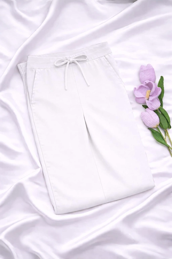 Ruthvi Ethnics Women's Linen Cotton High Waist Straight Fit Trousers | Ankle Length Casual Pants | 2 Deep Pockets | Bottom Side Slit | Elastic Waistband with Draw String |White| KP23225305 - White, 5XL