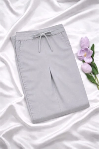 Ruthvi Ethnics Women's Linen Cotton High Waist Straight Fit Trousers | Ankle Length Casual Pants | 2 Deep Pockets | Bottom Side Slit | Elastic Waistband with Draw String |Lite Grey| KP23225302 - Lite grey, 5XL