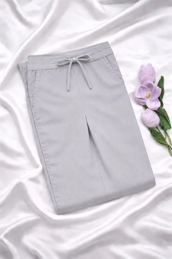 Ruthvi Ethnics Women's Linen Cotton High Waist Straight Fit Trousers | Ankle Length Casual Pants | 2 Deep Pockets | Bottom Side Slit | Elastic Waistband with Draw String |Lite Grey| KP23225302 - Lite grey, 5XL