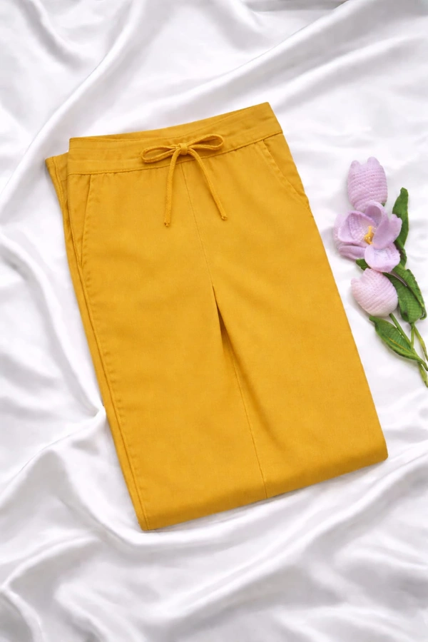 Ruthvi Ethnics Women's Linen Cotton High Waist Straight Fit Trousers | Ankle Length Casual Pants | 2 Deep Pockets | Bottom Side Slit | Elastic Waistband with Draw String |Mustard Yellow| KP232253020 - Mustard Yellow, XL