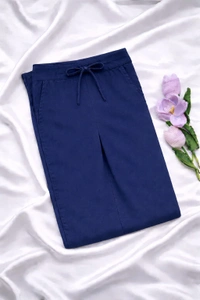 Ruthvi Ethnics Women's Linen Cotton High Waist Straight Fit Trousers | Ankle Length Casual Pants | 2 Deep Pockets | Bottom Side Slit | Elastic Waistband with Draw String |Navy Blue| KP232253019 - Navy Blue, 5XL