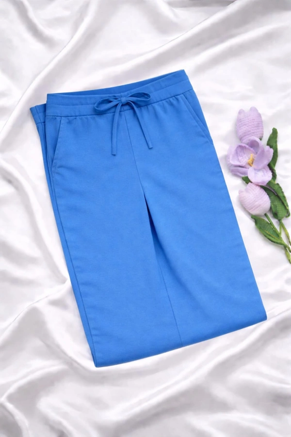 Ruthvi Ethnics Women's Linen Cotton High Waist Straight Fit Trousers | Ankle Length Casual Pants | 2 Deep Pockets | Bottom Side Slit | Elastic Waistband with Draw String |Sky blue| KP232253012 - Sky blue, 5XL