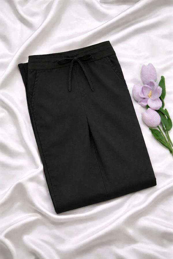 Ruthvi Ethnics Women's Linen Cotton High Waist Straight Fit Trousers | Ankle Length Casual Pants | 2 Deep Pockets | Bottom Side Slit | Elastic Waistband with Draw String |Black| KP23225303 - Black, 5XL