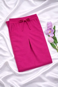 Ruthvi Ethnics Women's Linen Cotton High Waist Straight Fit Trousers | Ankle Length Casual Pants | 2 Deep Pockets | Bottom Side Slit | Elastic Waistband with Draw String |Rani Pink| KP23225304 - Rani Pink, 5XL