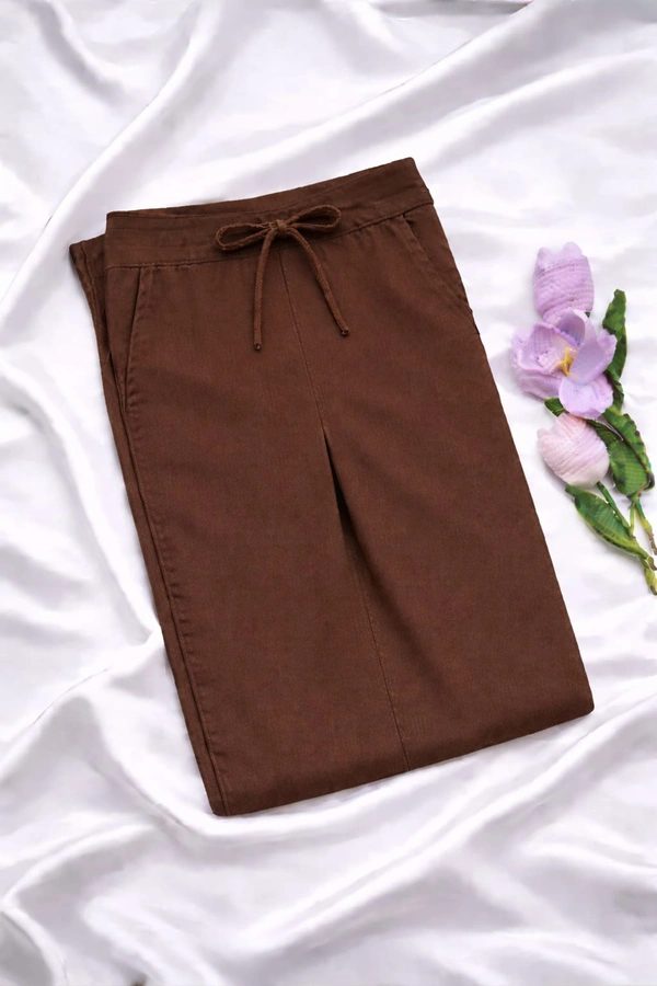 Ruthvi Ethnics Women's Linen Cotton High Waist Straight Fit Trousers | Ankle Length Casual Pants | 2 Deep Pockets | Bottom Side Slit | Elastic Waistband with Draw String |Coffee Brown| KP232253021 - Coffee Brown, 5XL