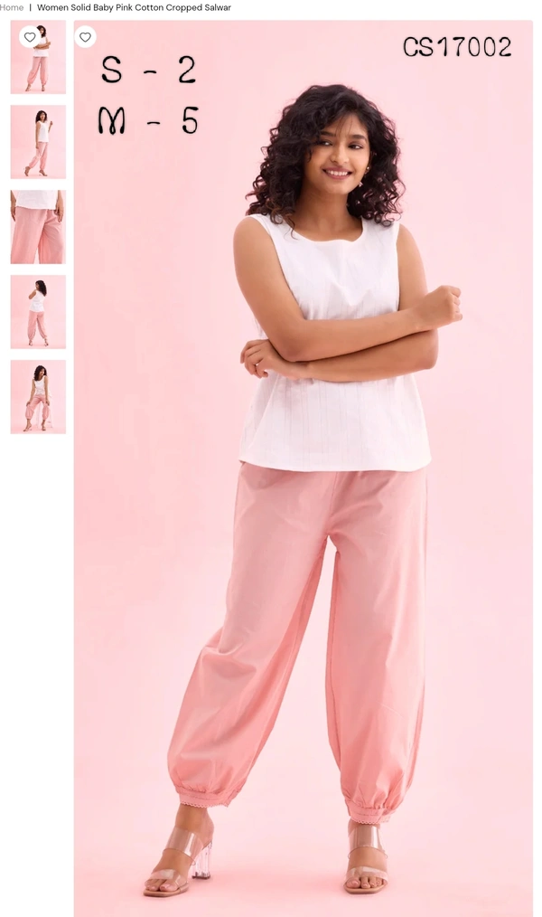 Ruthvi GC Womens Solid Cotton Cropped Salwar CS17002 - S, Baby Pink