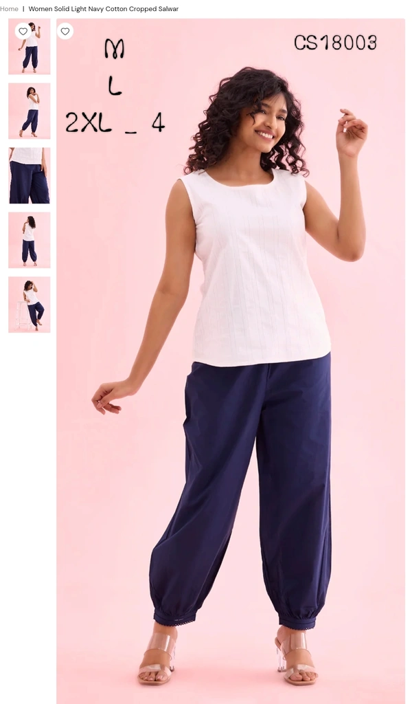 Ruthvi GC Womens Solid Cotton Cropped Salwar CS18003 - 2XL, Light Navy