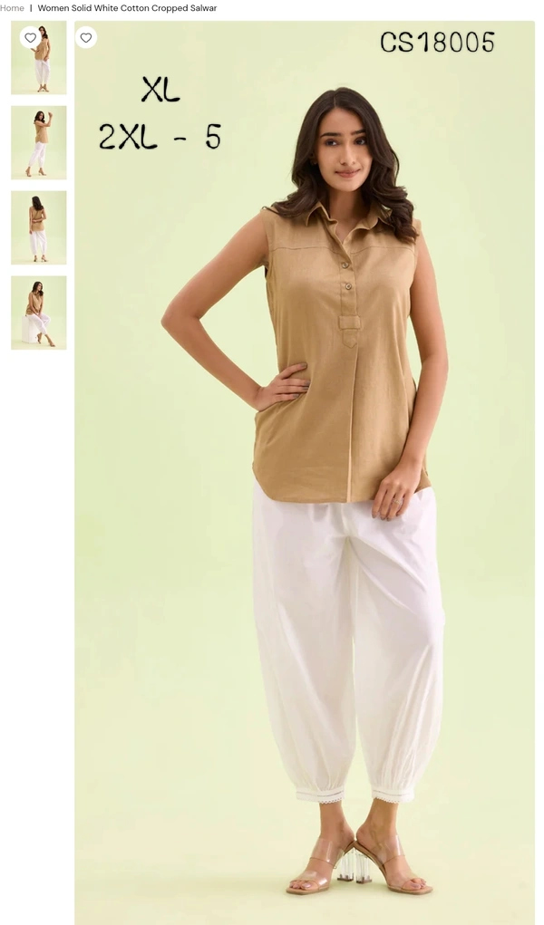 Ruthvi GC Womens Solid Cotton Cropped Salwar CS18005 - 2XL, White