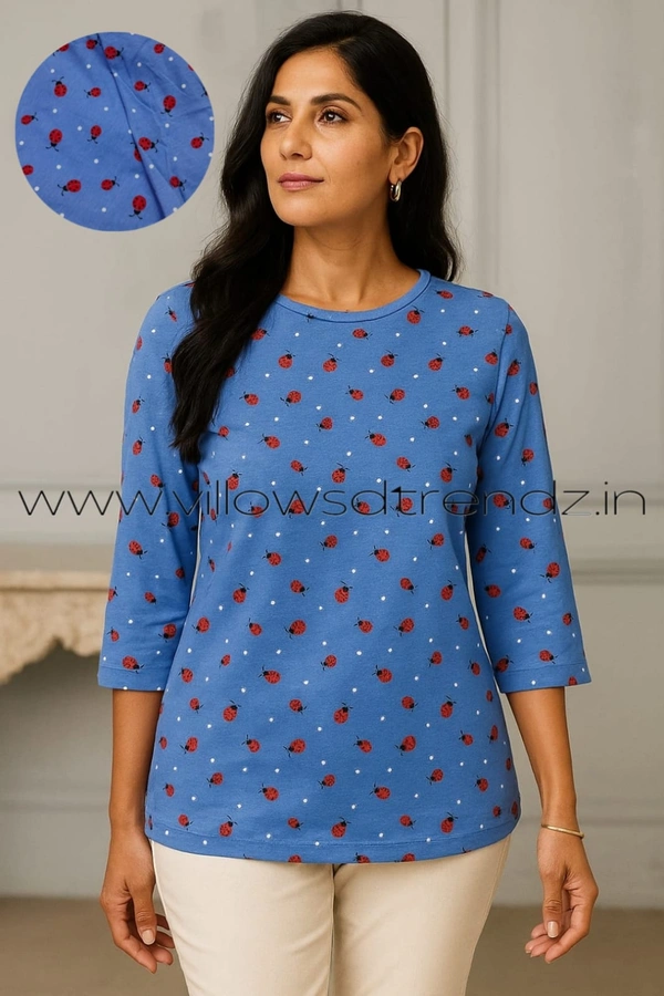 Ruthvi Ethnics Women's T-shirt|100% Cotton| Blue | TS950018 - L, Blue