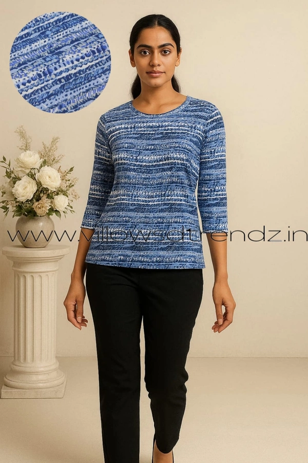 Ruthvi Ethnics Women's T-shirt|100% Cotton| Blue | TS950023 - L, Blue