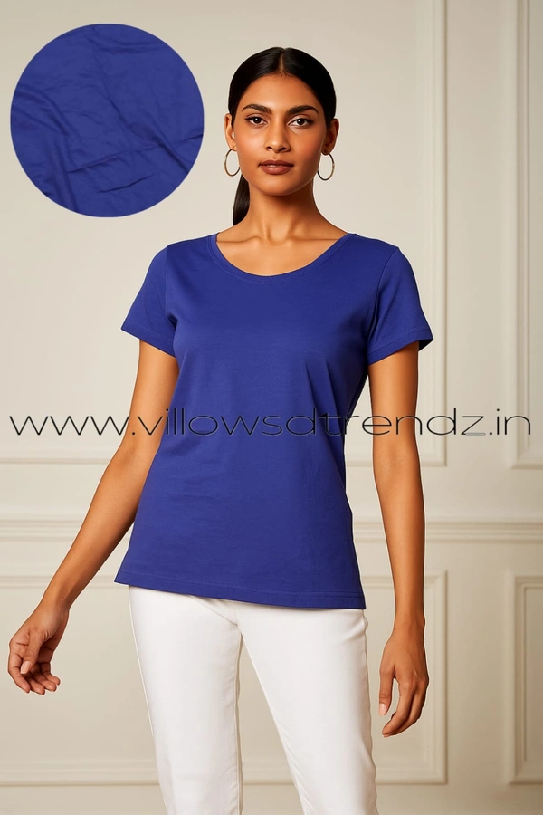 Ruthvi Ethnics Women's T-shirt|100% Cotton| Blue | TS95008 - L, Blue