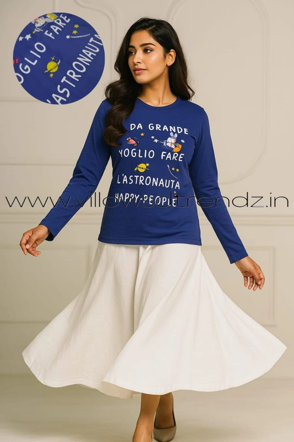 Ruthvi Ethnics Women's T-shirt|100% Cotton| Blue | TS95009 - L, Blue