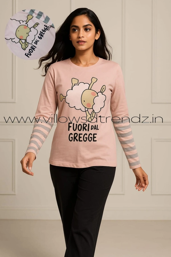 Ruthvi Ethnics Women's T-shirt|100% Cotton| Light Pink | TS950011 - L, Light Pink