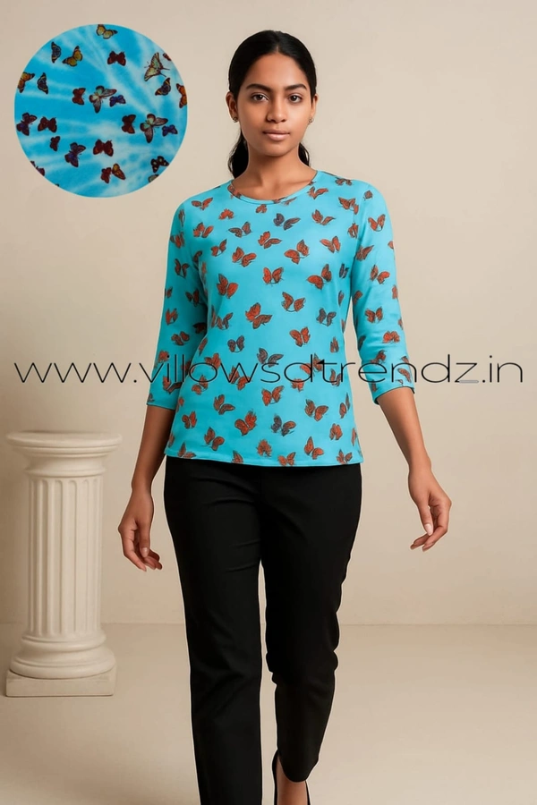 Ruthvi Ethnics Women's T-shirt|100% Cotton| Sky Blue | TS950021 - M, Sky Blue