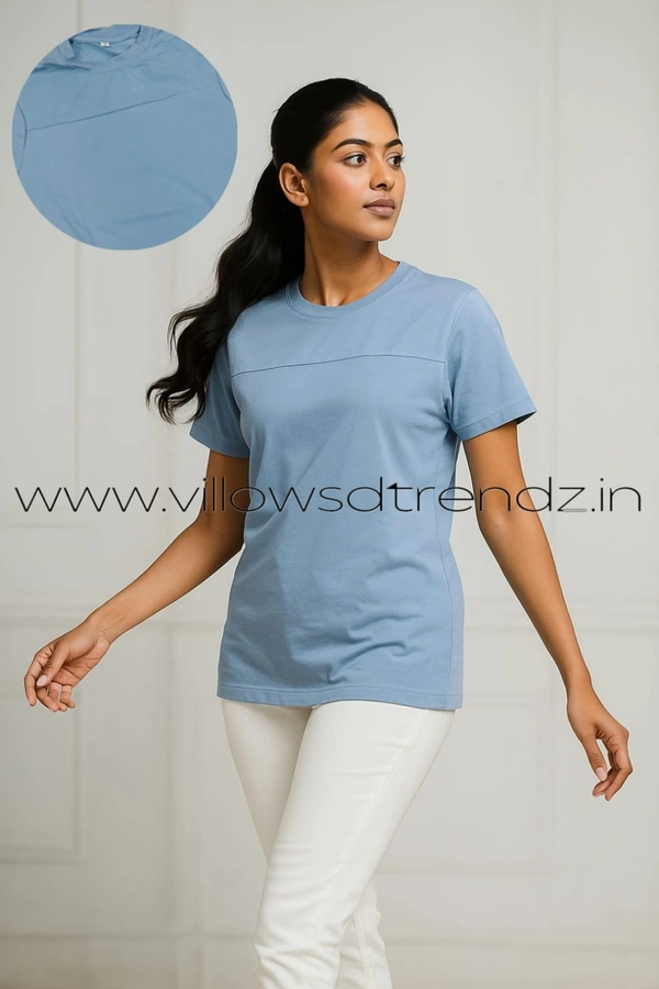 Ruthvi Ethnics Women's T-shirt|100% Cotton| Sky Blue | TS95005 - S, Sky Blue