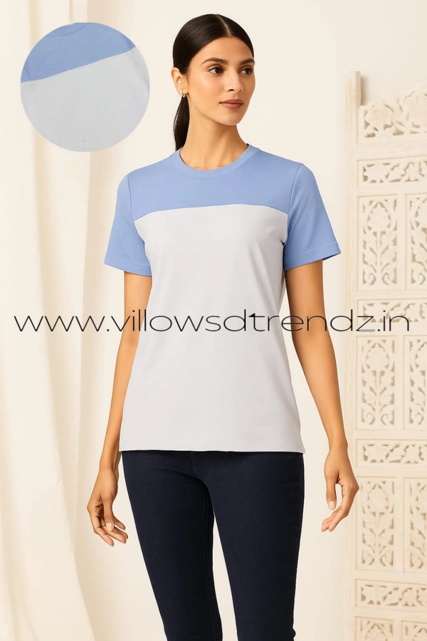 Ruthvi Ethnics Women's T-shirt|100% Cotton| White With Blue | TS950026 - L, White With Blue