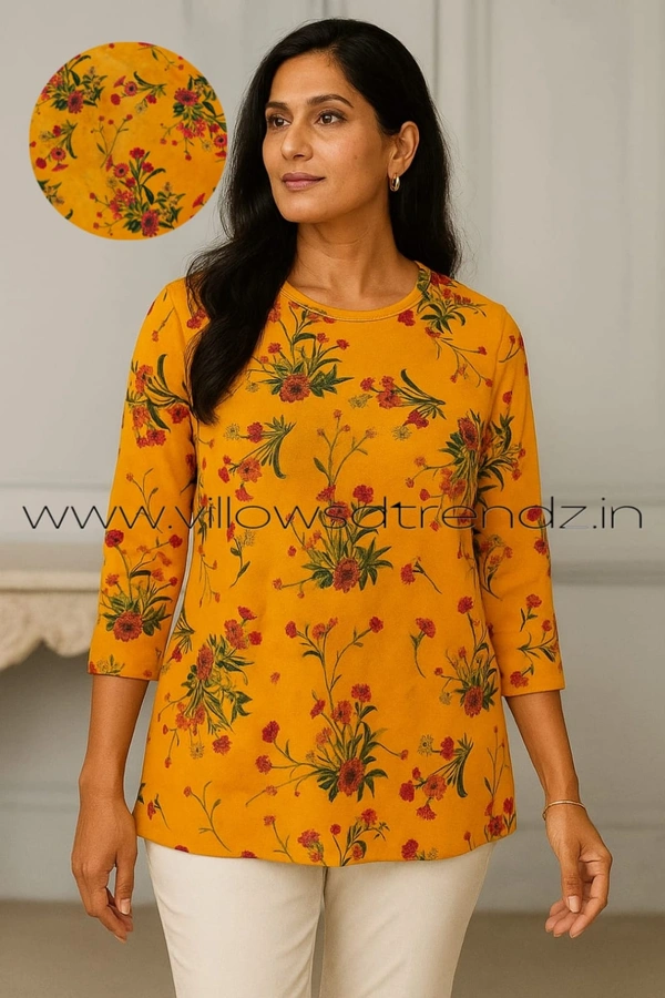 Ruthvi Ethnics Women's T-shirt|100% Cotton| Yellow | TS950019 - S, Yellow