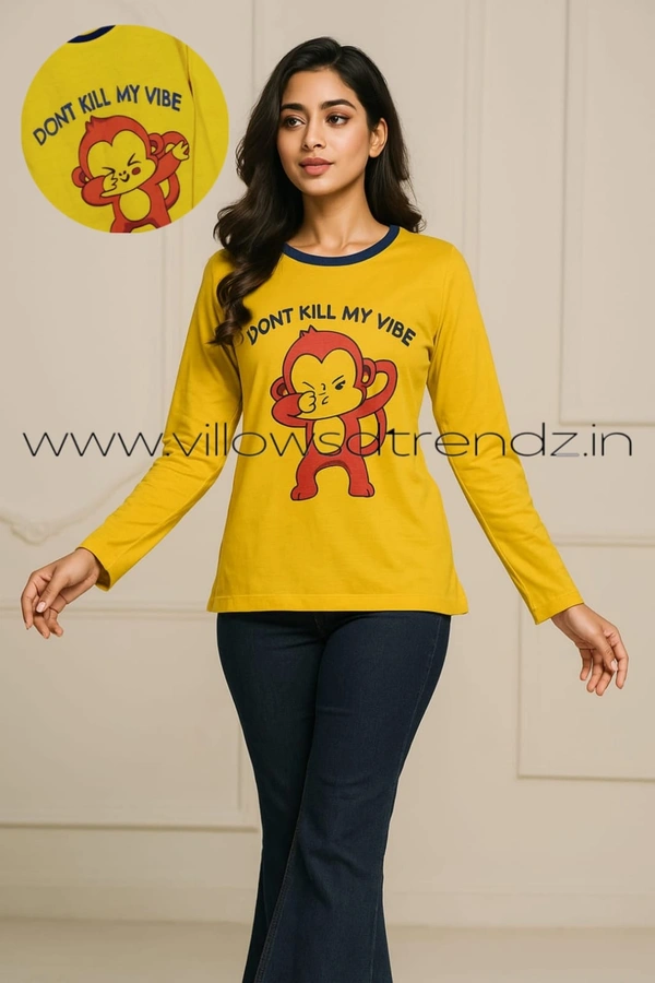 Ruthvi Ethnics Women's T-shirt|100% Cotton| Yellow | TS95007 - L, Yellow