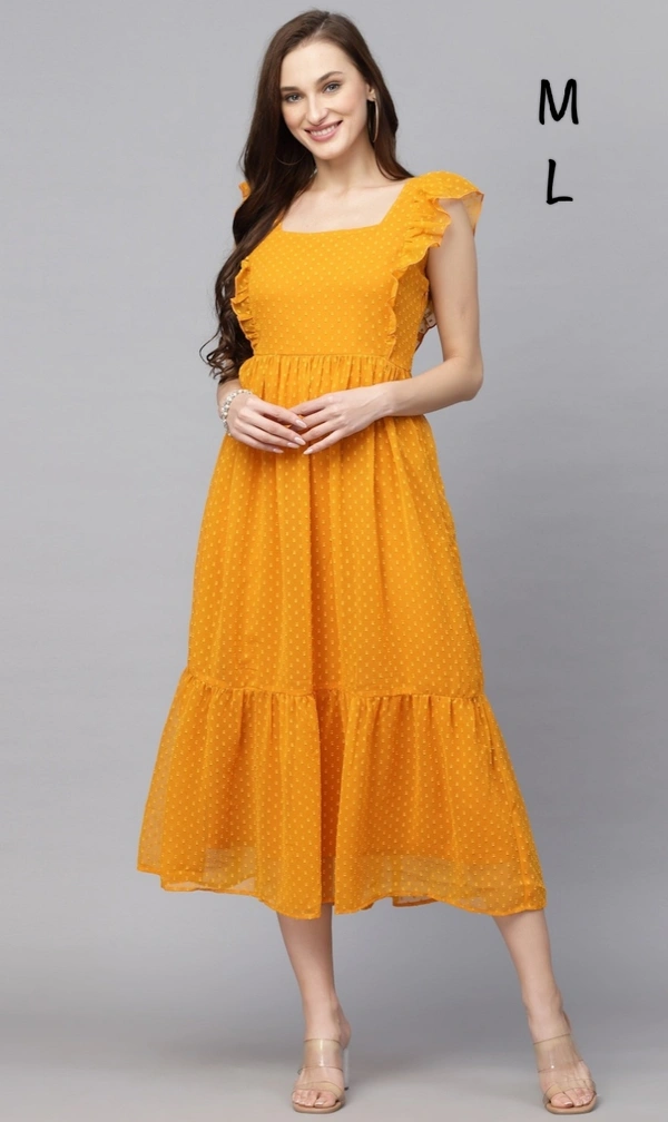 Villows Yellow Georgette Frock 496 - L, Yellow