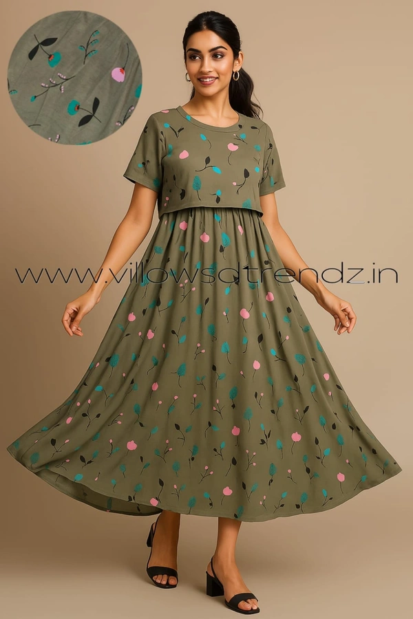 Smurf Finds Zipless Maternity Feeding Pull up gowns Wear | Ash Green | MGF30003 - Ash Green, 2XL