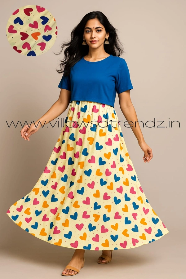 Smurf Finds Zipless Maternity Feeding Pull up gowns Wear | Blue With Sandle | MGF30006 - Blue With Sandle, XL