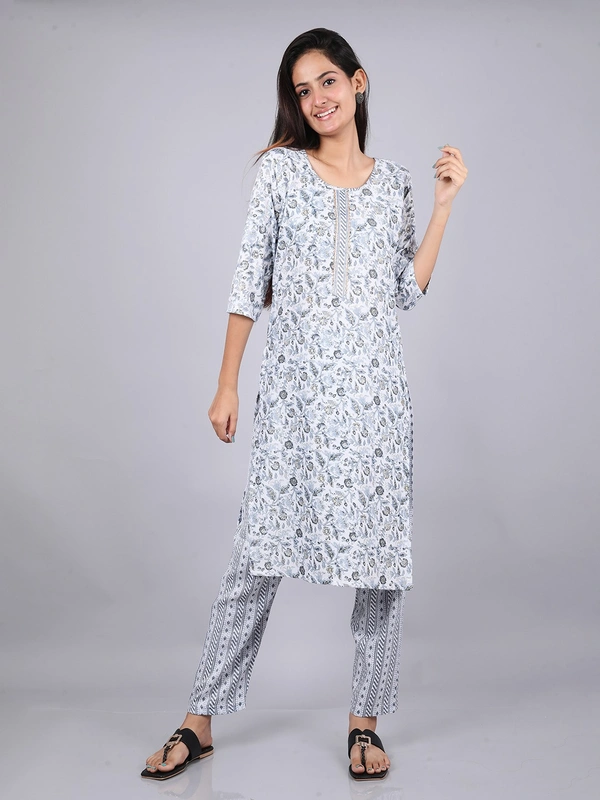 Floral Fantasy Light Gray Kurti & Pants