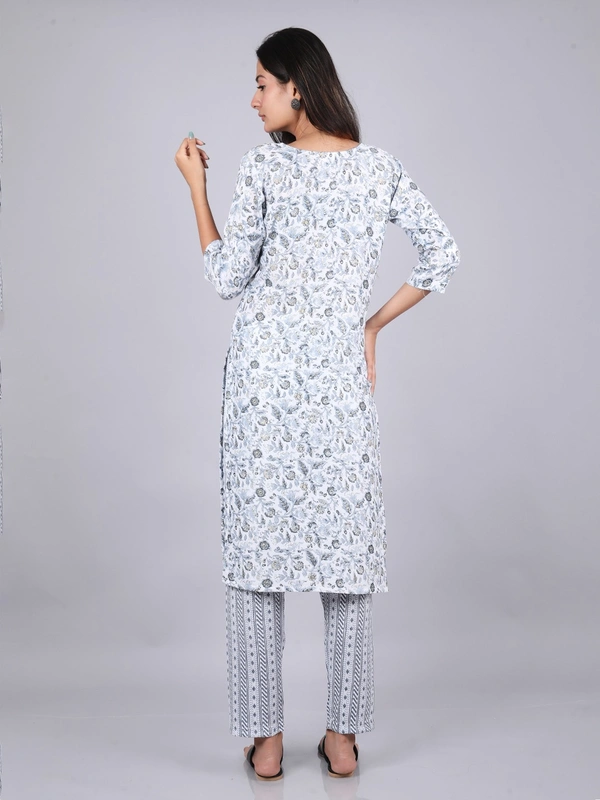 Floral Fantasy Light Gray Kurti & Pants - M