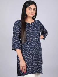 Classic Comfort Navy Blue Short Kurti - M