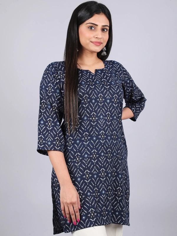 Classic Comfort Navy Blue Short Kurti - M
