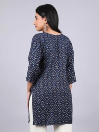 Classic Comfort Navy Blue Short Kurti - M