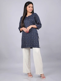 Classic Comfort Navy Blue Short Kurti - M