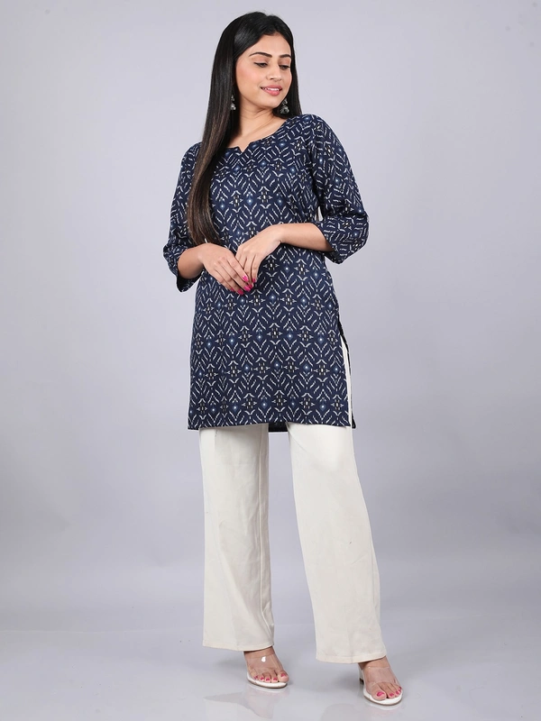 Classic Comfort Navy Blue Short Kurti - M