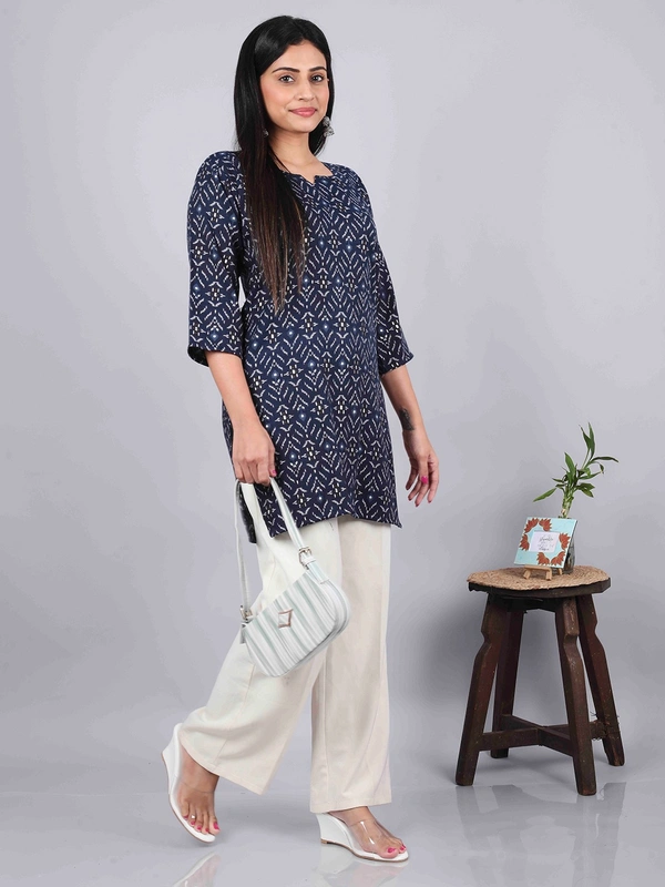 Classic Comfort Navy Blue Short Kurti - M