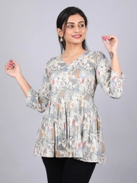 Vintage Vibe Gray Short Kurti - M