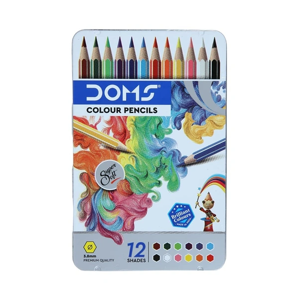 Doms Colour Pencils Flat Tin Pack 12 Shades -