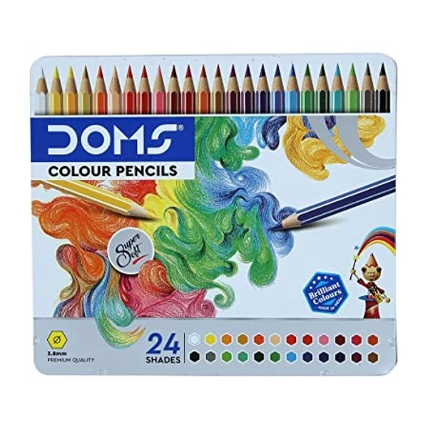 Doms Colour Pencils Flat Tin Pack 24 Shades - 