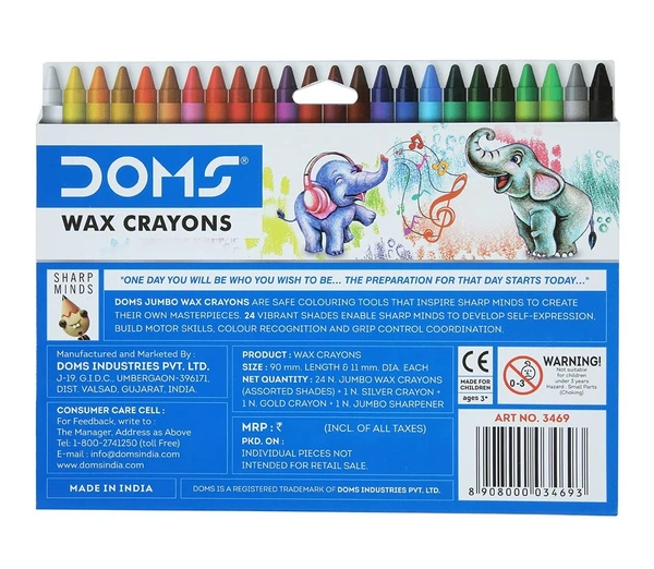 Doms Tri Jumbo Wax Crayons 24+2 Shades - 