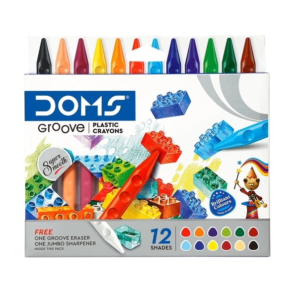 Doms Groove Plastic Crayons 12 Shades -