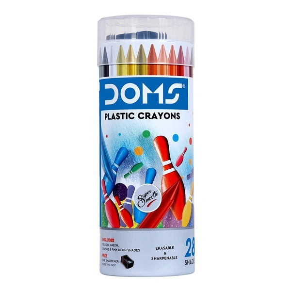 Doms Plastic Crayons 28 Shades Round Tin Pack - 