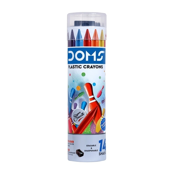 Doms Plastic Crayons 14 Shades Round Tin Pack - 