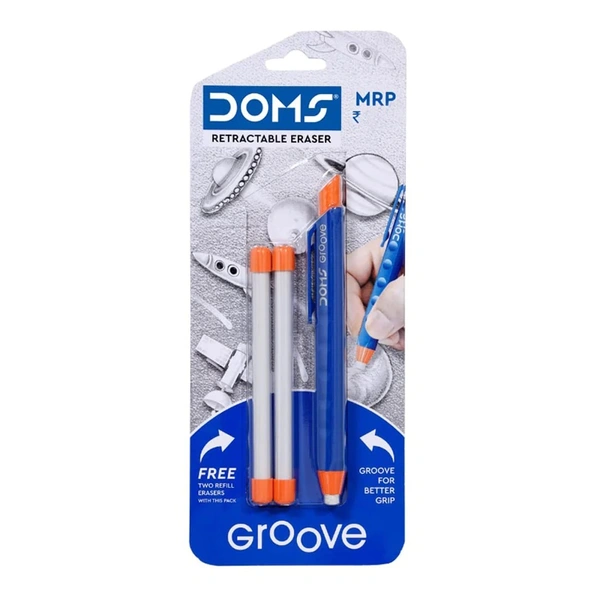 Doms Groove Retractable Eraser With Free Two Refill Eraser - 5 Pieces