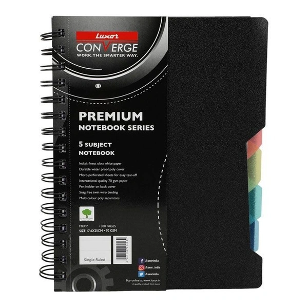 Luxor 5 Subject Notebook Single Ruled Size Size A4 Pages 300 
