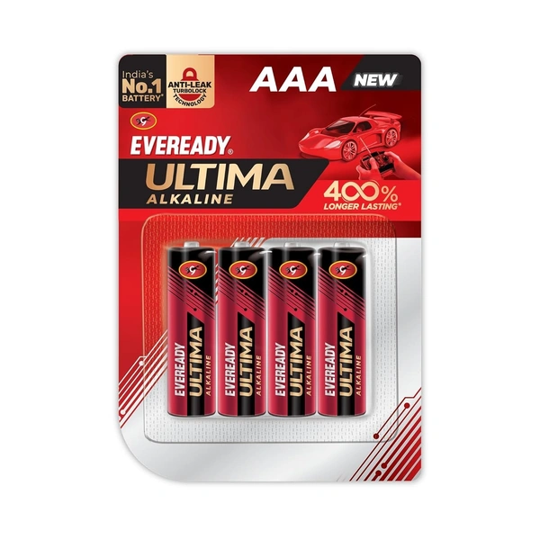 Eveready Everedy Ultima Alkaline AAA Battery & Cell 1.5V 400% Longer Lasting Pack of 4 Pieces
